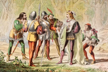 Speed habla en Los dos caballeros de Verona, "Maestro, sé uno de ellos", de "The Illustrated Library Shakespeare", publicado en Londres en 1890 (litografía en color).