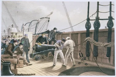 Empalme del cable tras el primer accidente a bordo del Great Eastern, 25 de julio.