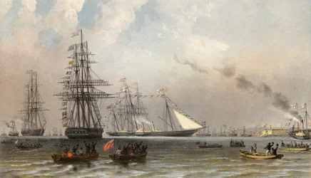 La llegada del yate real frente a Gravesend, 7 de marzo de 1863 (cromolito)