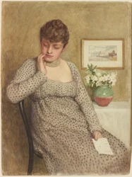 Niña leyendo (lápiz y acuarela sobre cartulina)