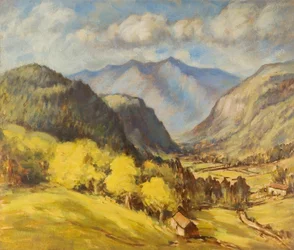 Paisaje de valle (óleo sobre tabla)