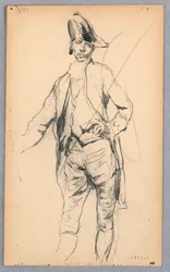 Dibujo, Figura masculina de pie con traje del siglo XVII, 1876-77
