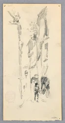 Dibujo, Escena callejera, Venecia, 1882