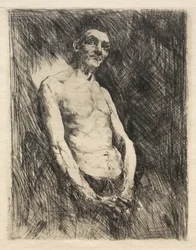 Figura masculina semidesnuda, década de 1800.