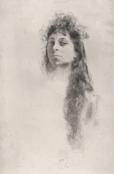 Cabeza de una niña con cabello largo, n.d.