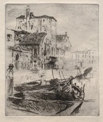 Canal veneciano y barcos, No. 8, 1800s