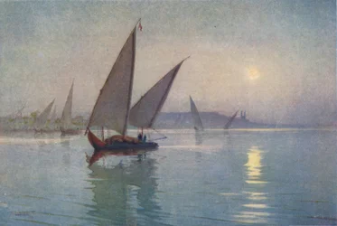 Luz de luna en el Nilo, cerca de El Cairo