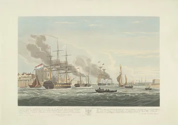 Salida de doce barcos mercantes holandeses del puerto de Portsmouth, 1833 (lámina 2) Este conjunto de tres placas que representan la salida del puerto de Portsmouth el 2.d de junio de 1833 de 12 Nederlandsche Koopvaardy Ships from Embargo descargados
