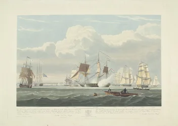 Salida de doce barcos mercantes holandeses del puerto de Portsmouth, 1833 (lámina 3) Este conjunto de tres placas que representan la salida del puerto de Portsmouth el 2.d de junio de 1833 de 12 Nederlandsche Koopvaardy Ships from Embargo descargados