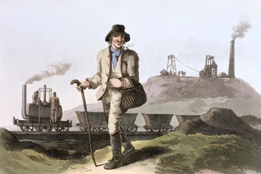Locomotora de vapor Blenkinsop en la mina de Middleton cerca de Leeds, West Yorkshire, 1814