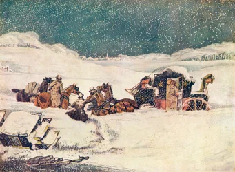 El Birmingham Mail cerca de Aylesbury, el guardia Banbury procediendo con las bolsas, 1837, 1907