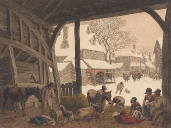 Escena de nieve en un pueblo