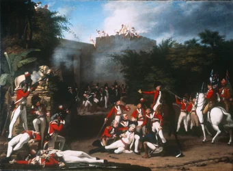 La muerte del coronel Moorehouse durante el asalto a la puerta de Pettah de Bangalore el 7 de marzo de 1791, 1793