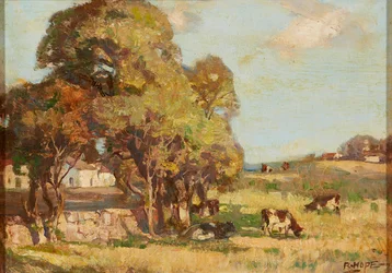 Ganado Pastando en un Paisaje Pastoral