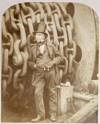 Isambard Kingdom Brunel en Millwall, apoyado en un tambor de cadena, noviembre de 1857