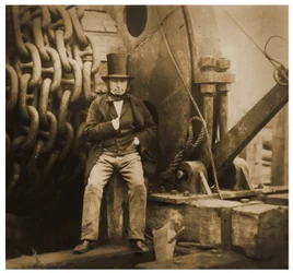 Isambard Kingdom Brunel junto a las Cadenas de Lanzamiento del SS Great Eastern