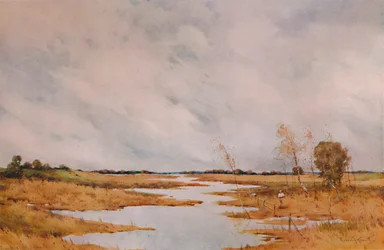 Reparando la Cerca, Pantanos de Suffolk, siglo XX, 1935