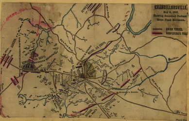 Chancellorsville, 2 de mayo de 1863, mostrando el gran movimiento de flanco de Stonewall Jackson LOC gvhs01.vhs00287