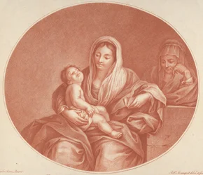 La Virgen sentada con el niño Cristo durmiendo en su regazo, Santa Isabel a la derecha, an..., 1776