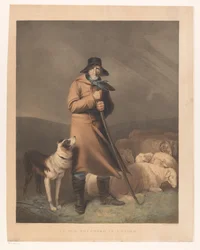Pastor con su perro y oveja Un viejo pastor en una tormenta (título sobre el objeto)
