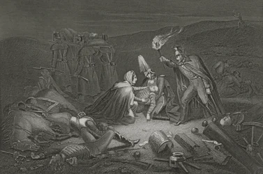 El campo de batalla de Alma, la noche después de la batalla, grabado por D.J. Pound