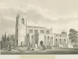 Iglesia de Penkridge: dibujo en sepia, 1831