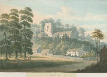 Iglesia y pueblo de Tettenhall: pintura en acuarela, 1826