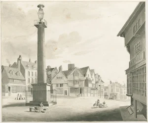 Wolverhampton - Plaza del Mercado: dibujo en sepia, nd [mediados del siglo XIX]