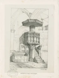 Wolverhampton - Púlpito en la Iglesia de San Pedro: litografía, nd [c 1844]