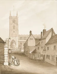 Wolverhampton - Iglesia de San Pedro: dibujo en sepia, 1838