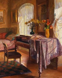 Un interior con un piano