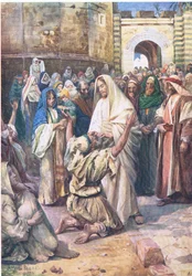 Bartimeo el ciego, de El Libro de Imágenes de la Biblia publicado por Thomas Nelson, c.1950