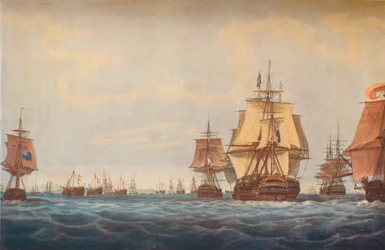 Batalla de Copenhague 1801. Flota británica aproximándose, 180