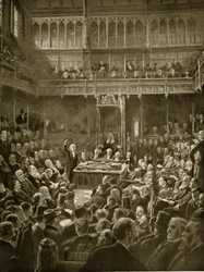 Gladstone presentando el proyecto de ley de autonomía, febrero de 1893