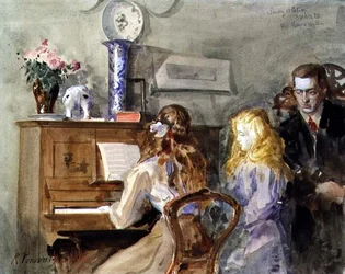 Los hijos del artista alrededor del piano