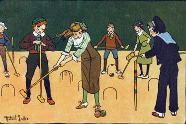 El croquet. Grabado en "¿A qué jugamos?" de E. Weber con dibujos acuarelados de Robert Salles (1871-1929). Librería Garnier Freres, París