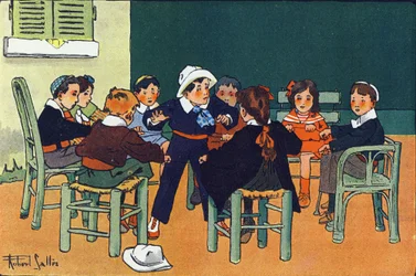 Al hurón. Grabado en "¿A qué jugamos?" de E. Weber con dibujos acuarelados de Robert Salles (1871-1929). Librería Garnier Freres, París