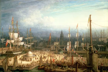 Barco Clíper de Cuatro Mástiles en el Puerto de Liverpool, c.1810