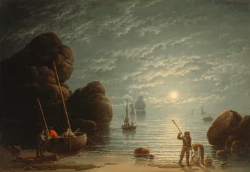 Escena costera a la luz de la luna