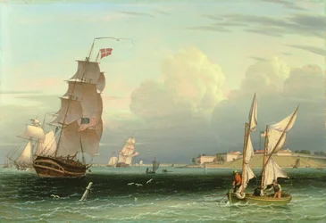 Barco saliendo, Fort Independence, Puerto de Boston, 1832