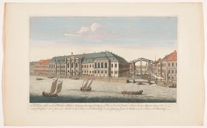 Vista del Palacio de Invierno y el canal entre los ríos Mojka y Neva en San Petersburgo Una vista del antiguo Palacio de Invierno perteneciente a su majestad imperial, y del canal que une el Moika con el Neva, en San Petersburgo (título en obje