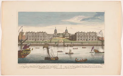 Vista del Hospital de Greenwich sobre el río Támesis en Greenwich Una perspectiva del Hospital de Greenwich desde el río (título sobre objeto) Londres (título de la serie)