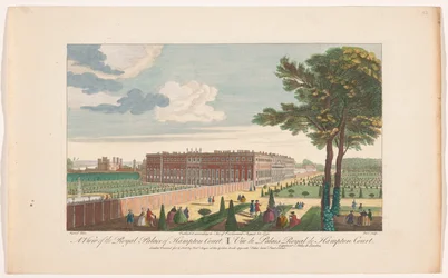 Gezicht en el Palacio de Hampton Court en Londres Una vista del Palacio Real de Hampton Court (título sobre objeto) Londres (título de la serie)
