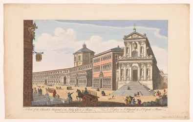 Gezicht op de kerk Santo Spirito in Sassia te Rome Una vista de la Iglesia y Hospital del Espíritu Santo en Roma (título sobre el objeto) Roma (título de la serie)
