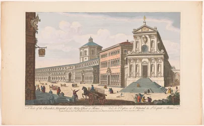 Gezicht op de kerk Santo Spirito in Sassia te Rome Una vista de la Iglesia y Hospital del Espíritu Santo en Roma (título sobre el objeto) Roma (título de la serie)