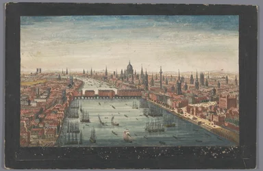 Vista de la ciudad de Londres Una vista general de la ciudad de Londres, junto al río Támesis (título sobre el objeto) Londres (título de la serie)