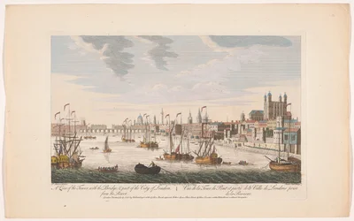 Vista de la ciudad de Londres desde el río Támesis Una vista de la Torre, con el Puente y parte de la ciudad de Londres. Desde el río (título sobre el objeto) Londres (título de la serie)