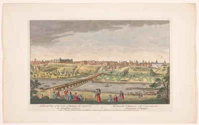 Gezicht op de stad Madrid Una vista general de la ciudad de Madrid, la capital del reino de España (título sobre el objeto) Madrid en Lissabon (título de la serie)