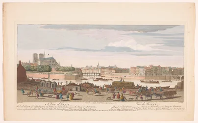 Vista de la ciudad de París vista desde el Quai de Miramion Una vista de París, desde la iglesia de Nostre Dame hasta el Pont de la Tournelle, tomada desde el Quai de Miramion (...) (título sobre objeto) París (título de la serie)