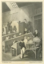 Nicholas Nickleby: Dotheboys Hall, grabado por Samuel Bellin (1799-1893)